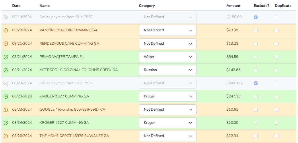 Import transactions to expense tracker