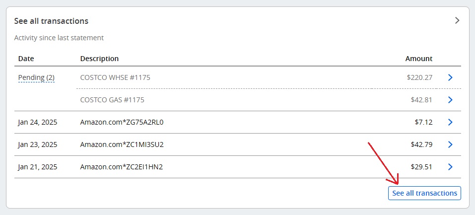 chase transactions